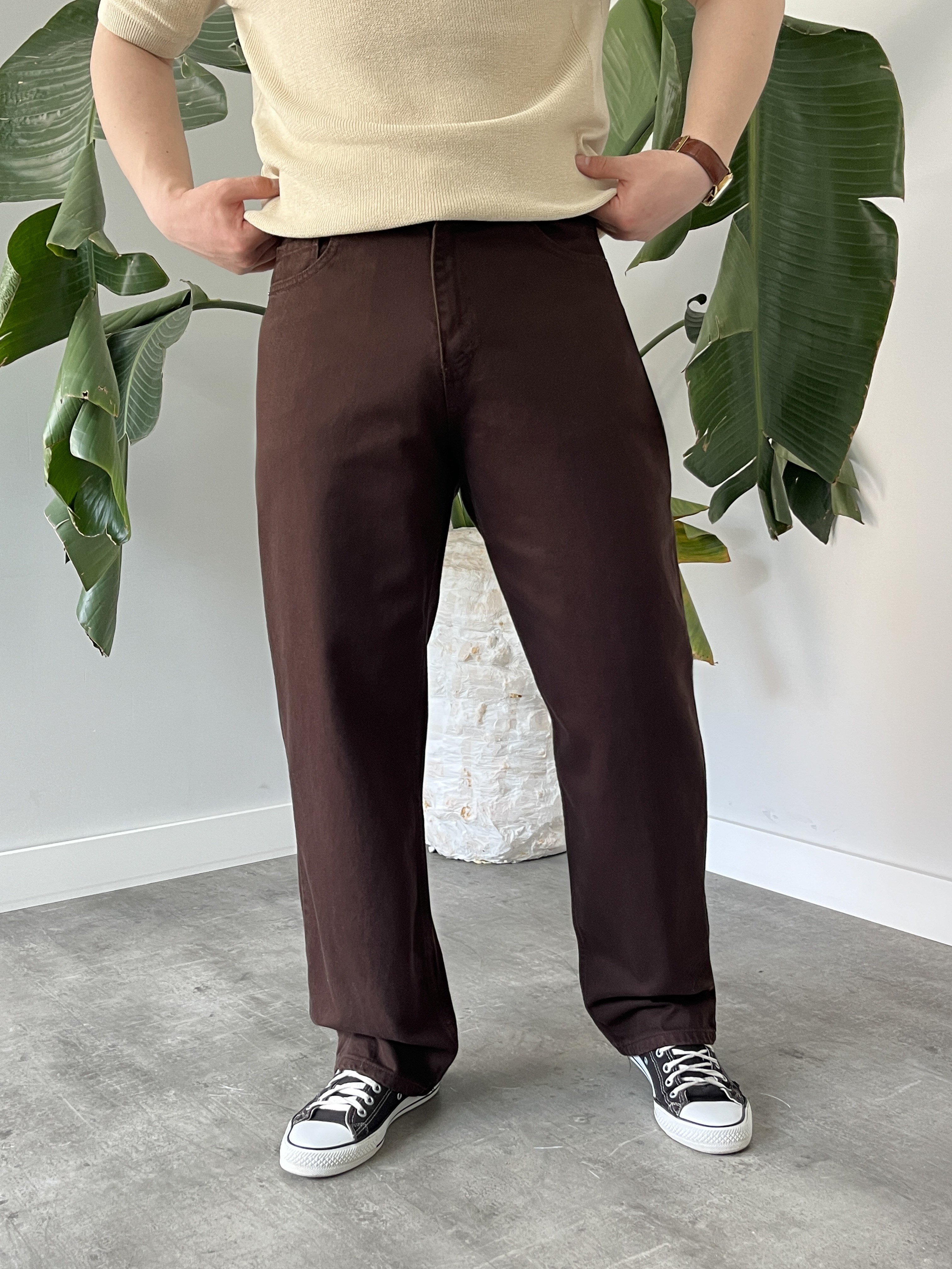 Kahverengi Kanvas Baggy Jean