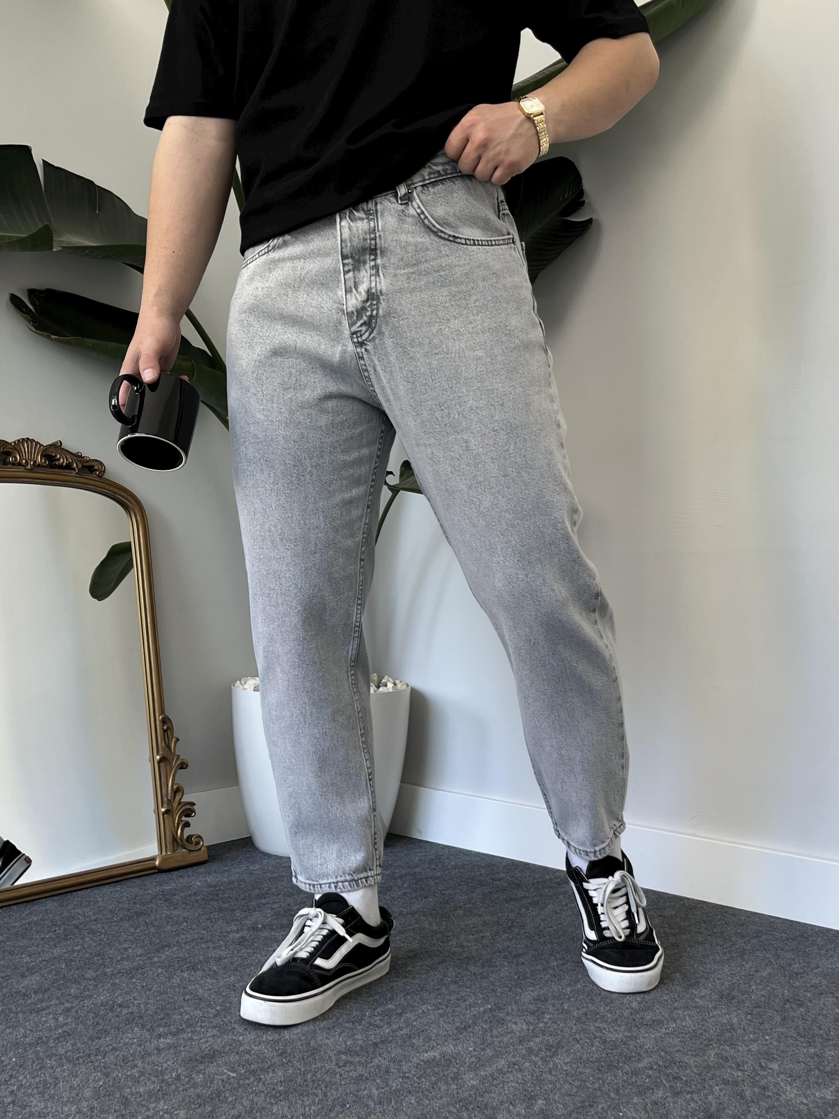 Kar Yıkamalı Gri Boyfriend Jean