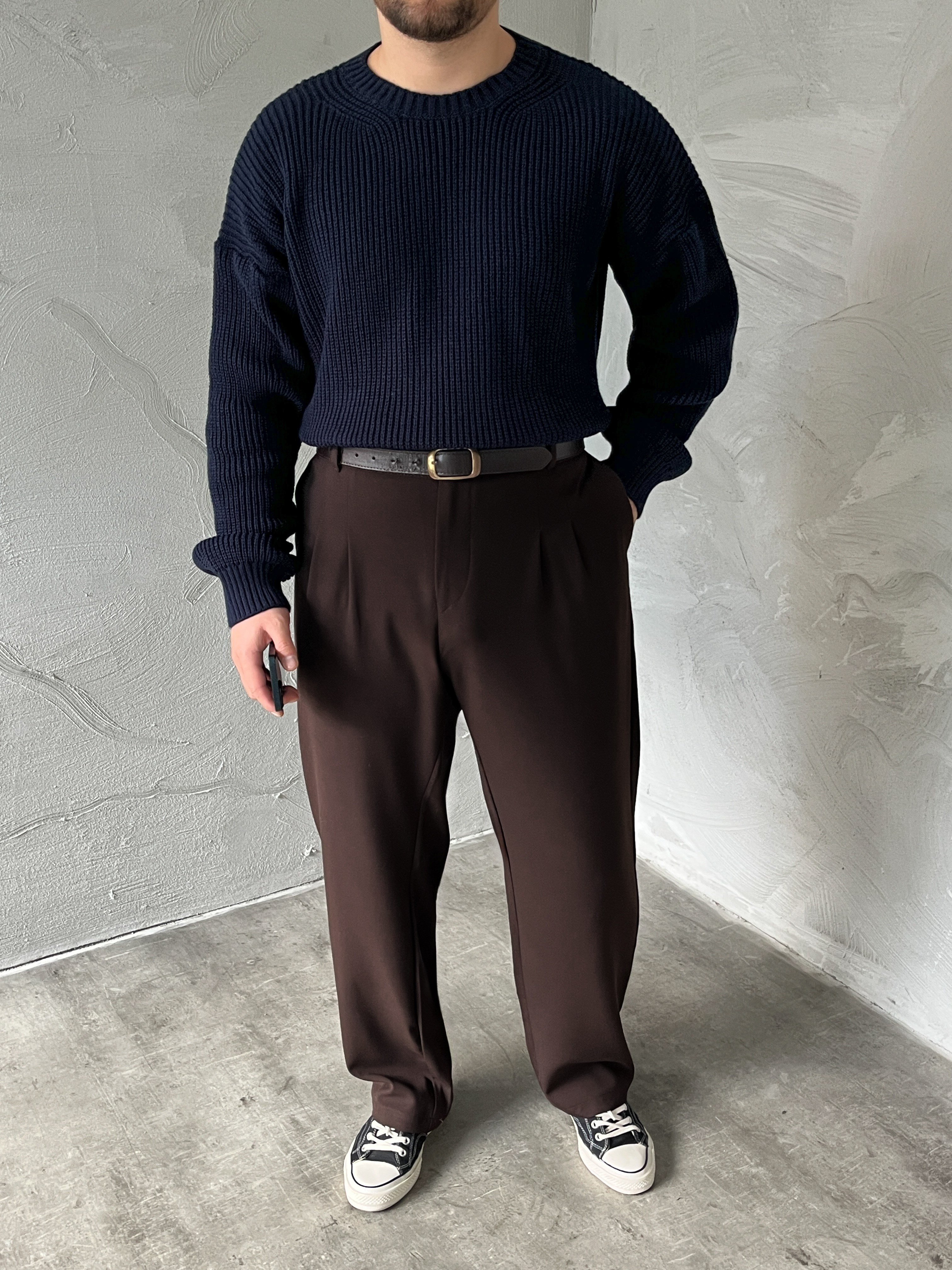 Lacivert Basic Örgü Oversize Kazak