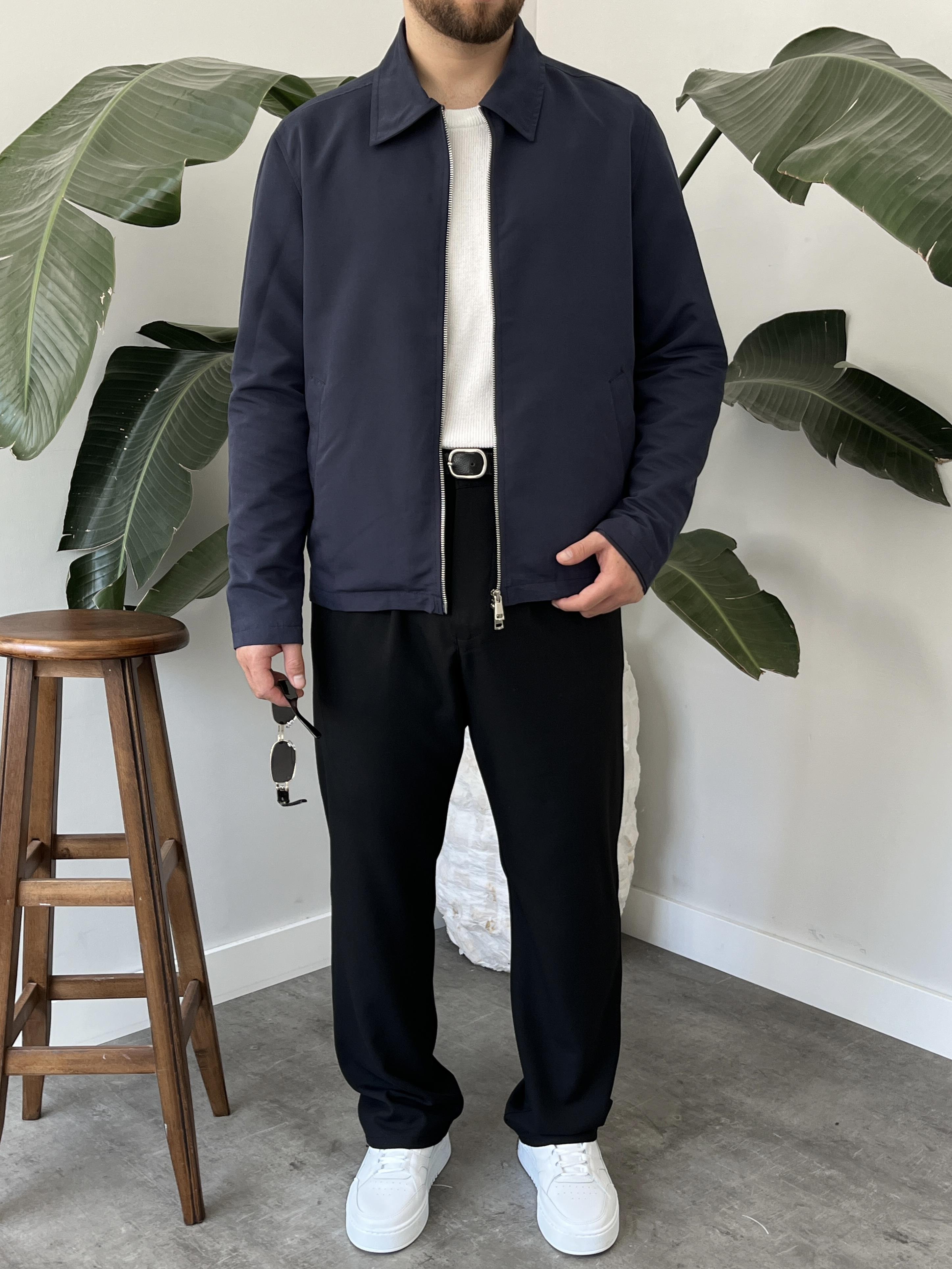 Lacivert Çift Yön Fermuar Boxy Fit Casual Ceket