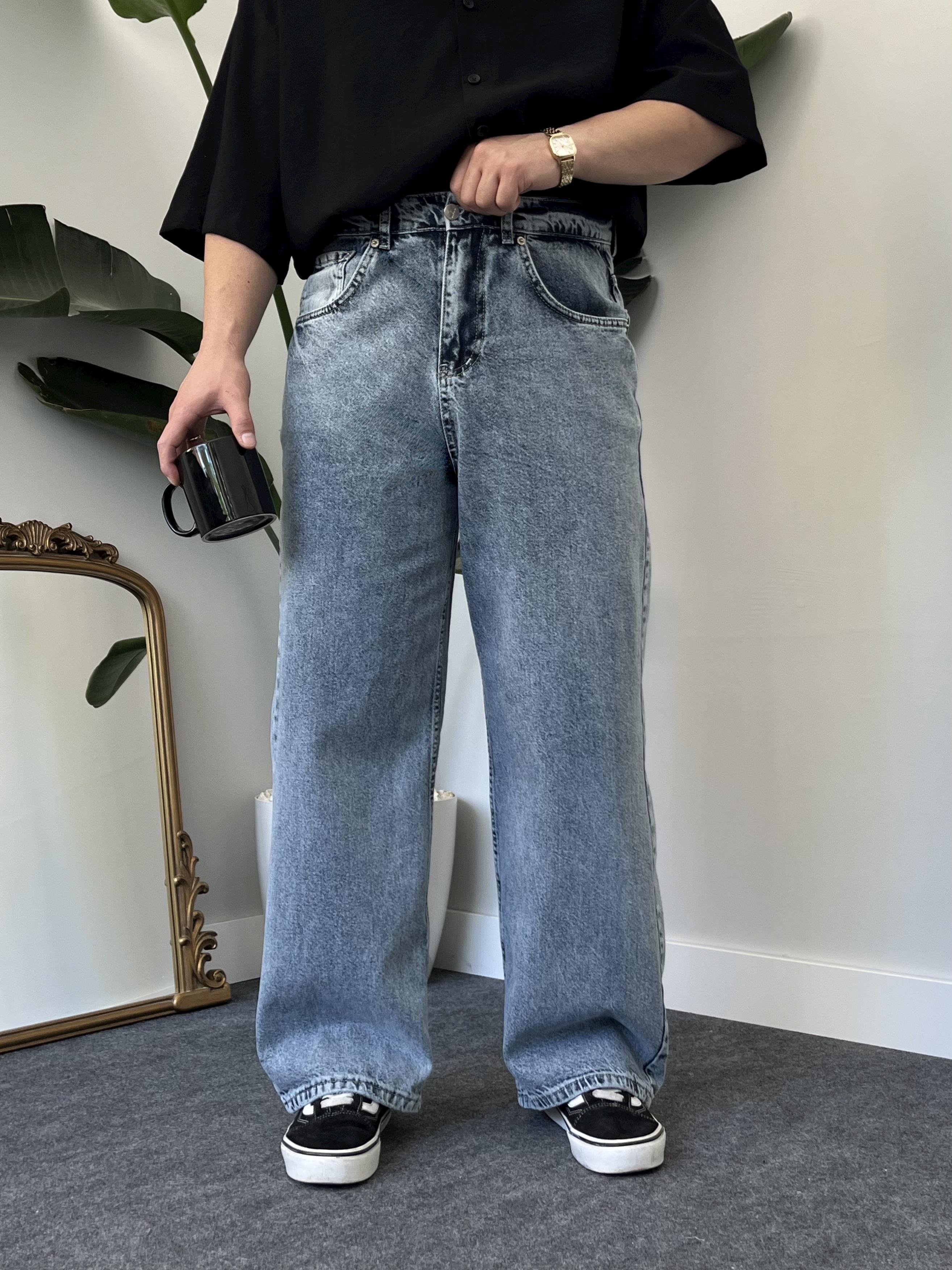Light Blue Tint Acid-Wash Baggy Jean