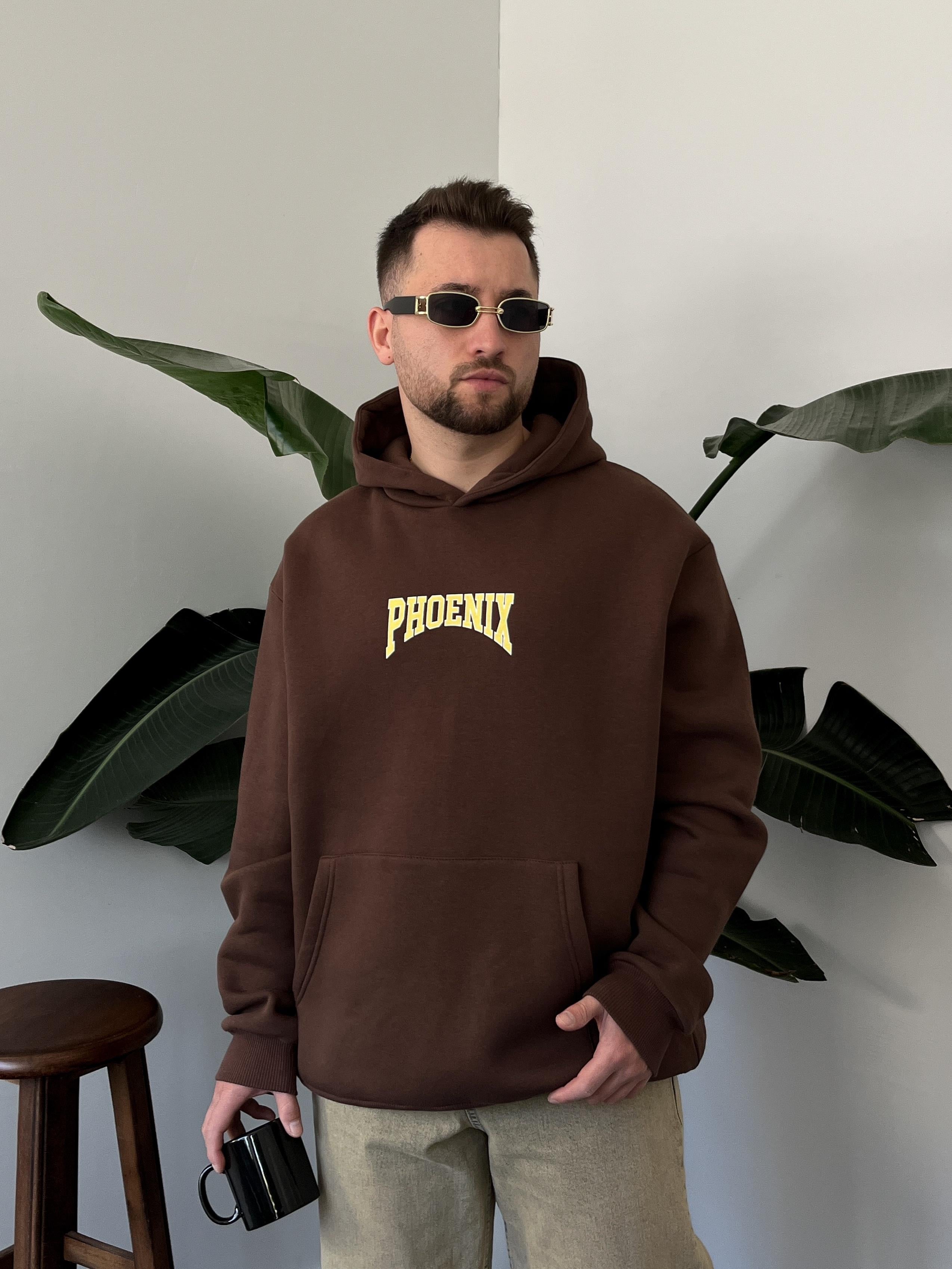 Phoenix Baskılı Üç İplik Şardonlu Oversize Hoodie