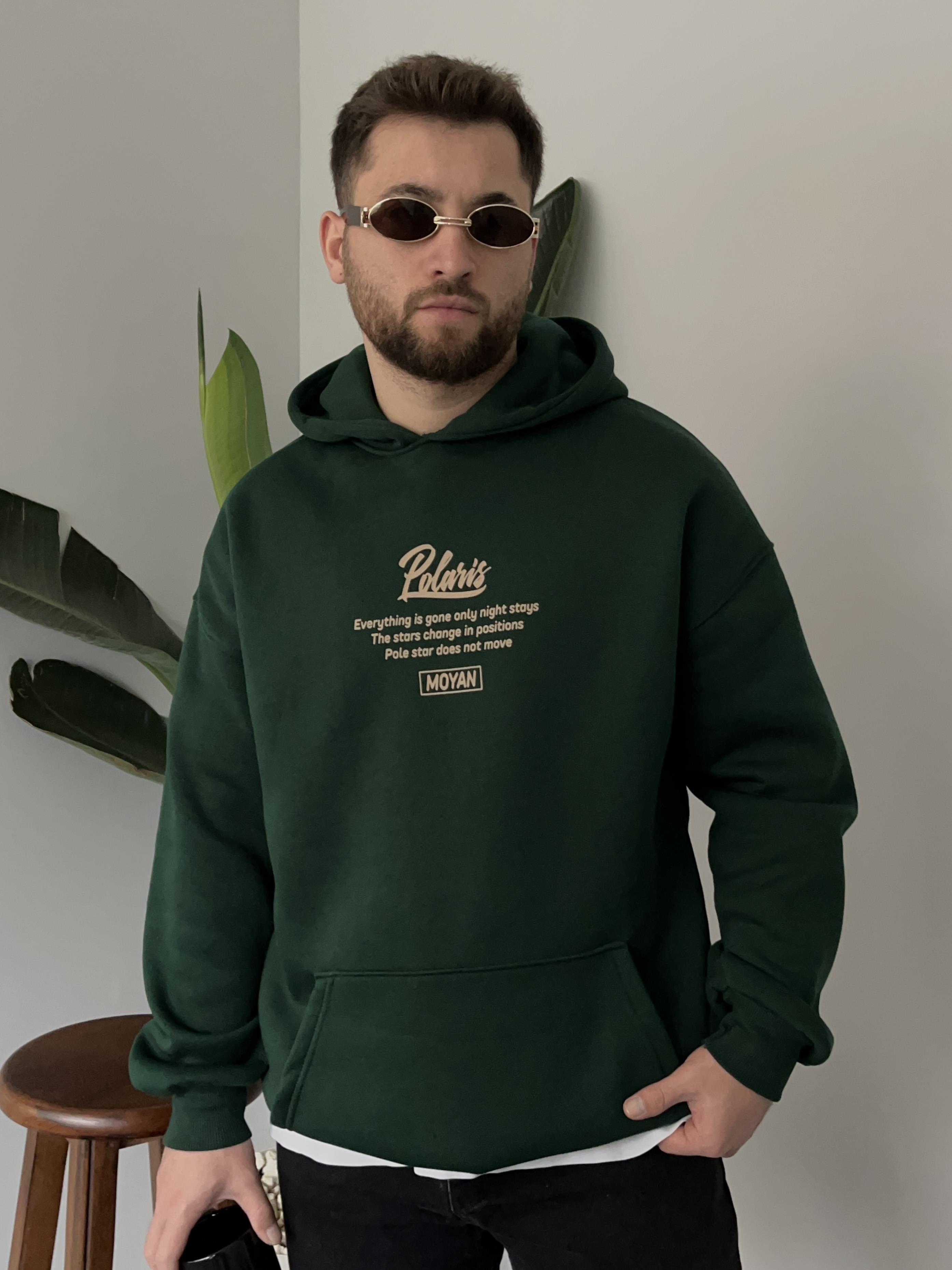 Polaris Baskılı Yeşil Oversize Hoodie