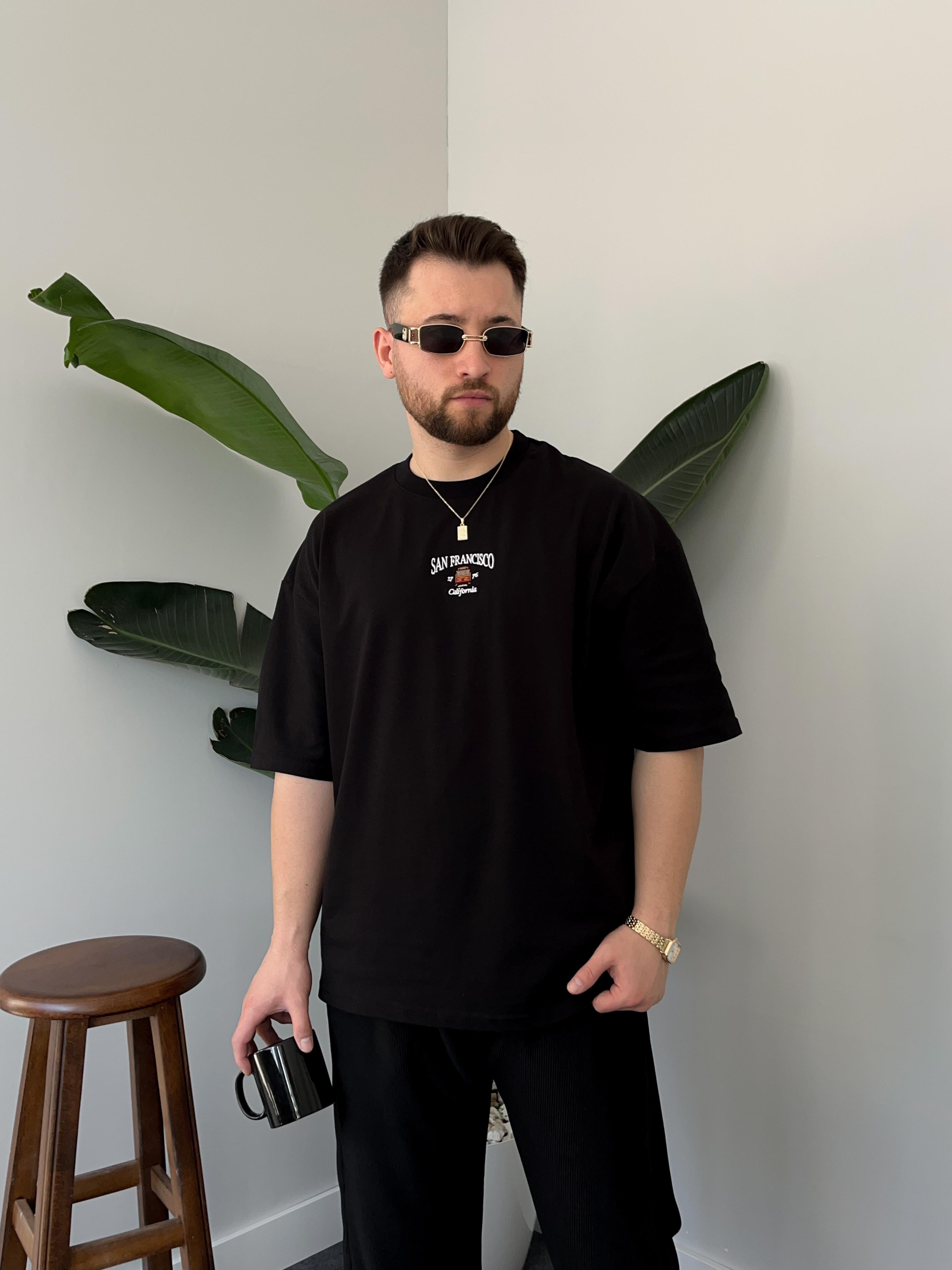 San Francisco Nakışlı Siyah Oversize  T-shirt