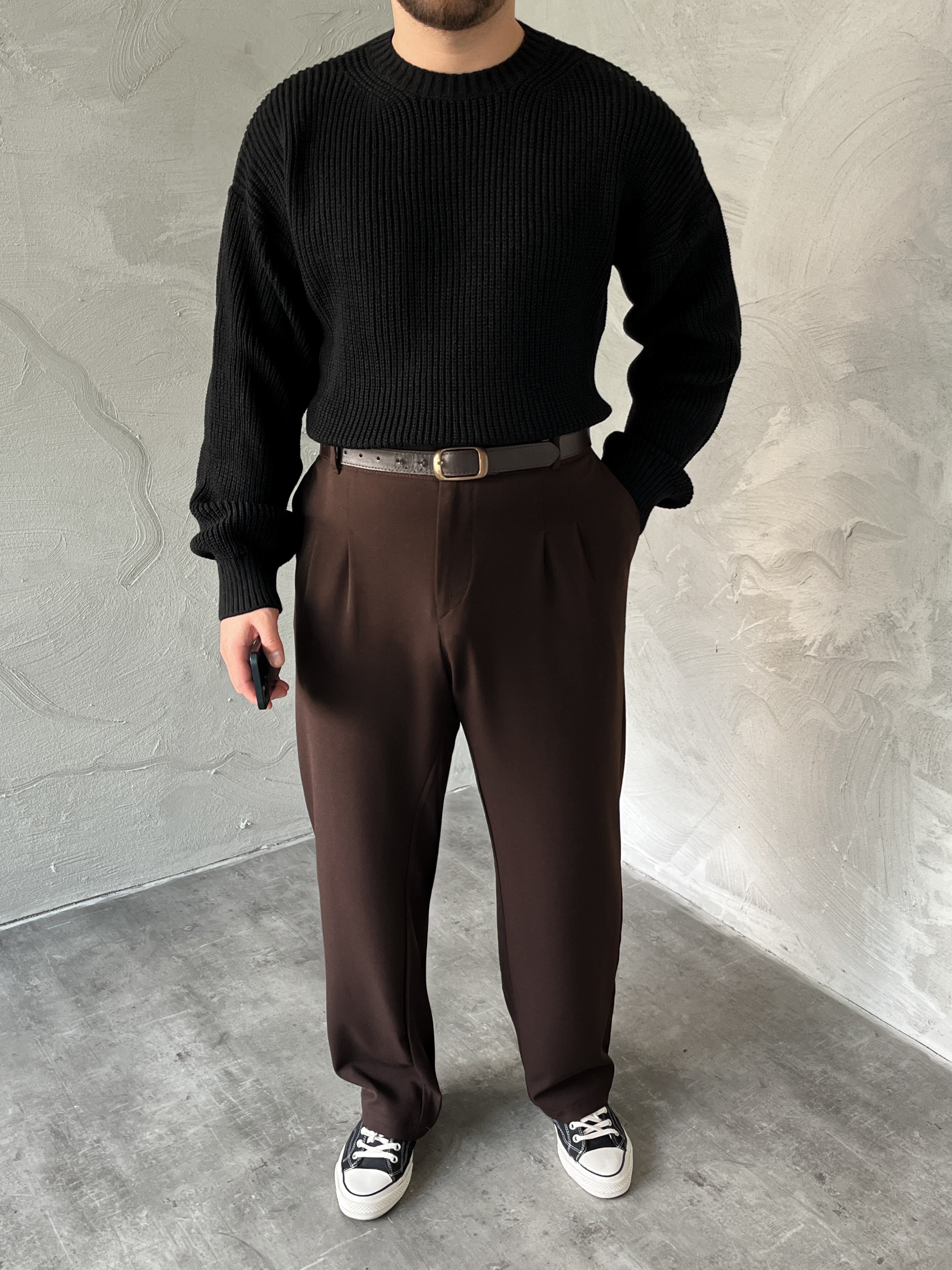 Siyah Basic Örgü Oversize Kazak