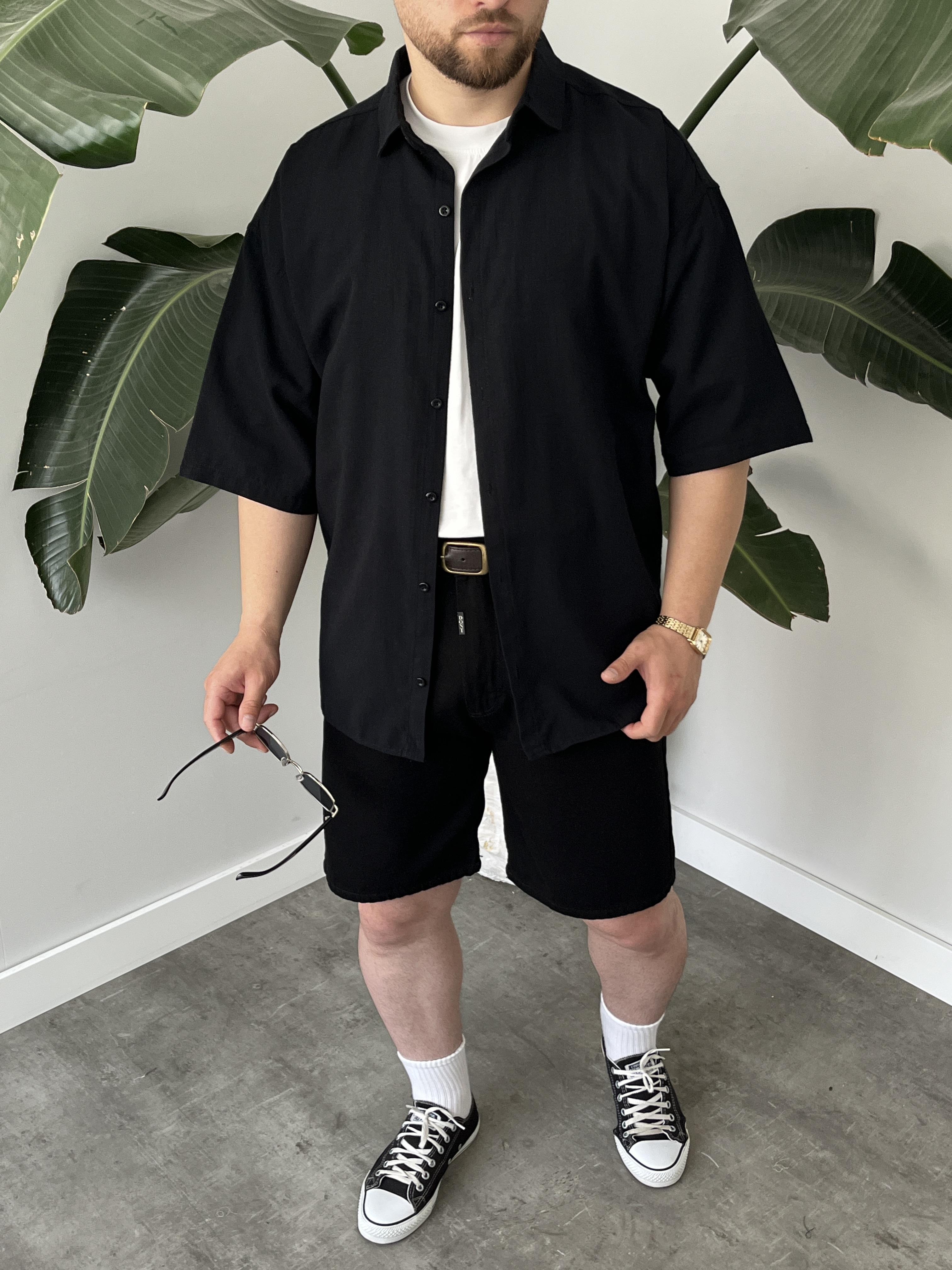 Siyah Fresh Keten Oversize Gömlek