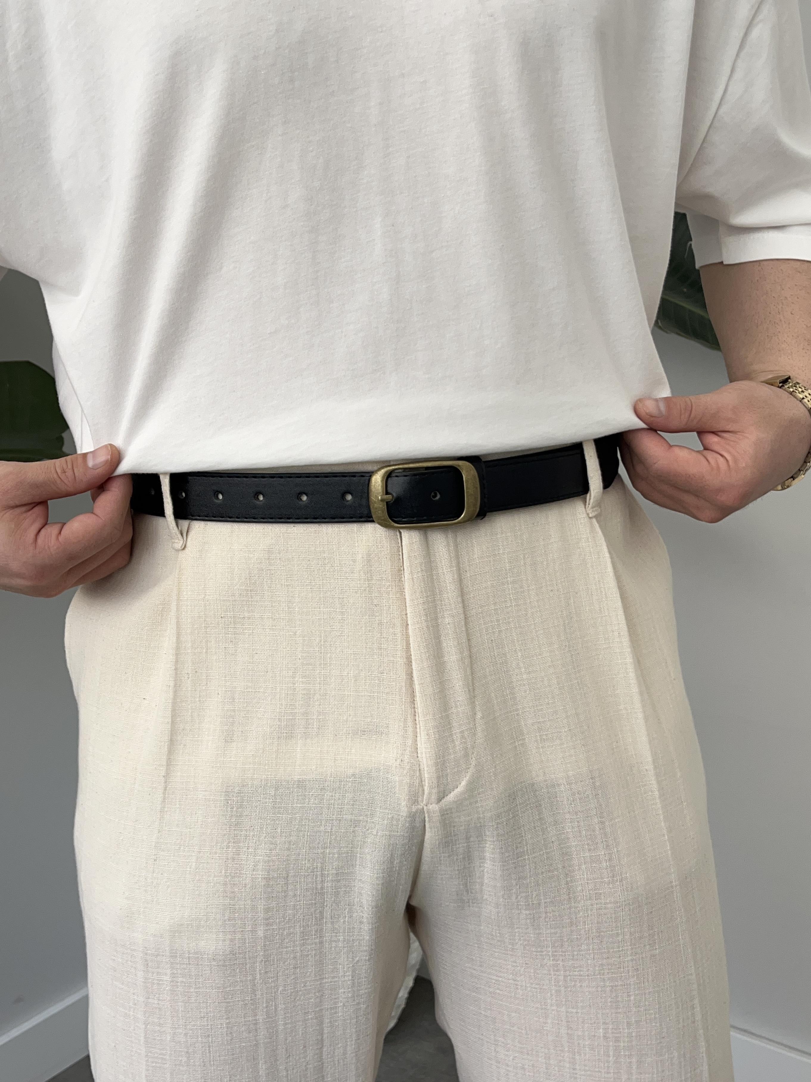 Siyah Oval Gold Oksit Tokalı Kemer