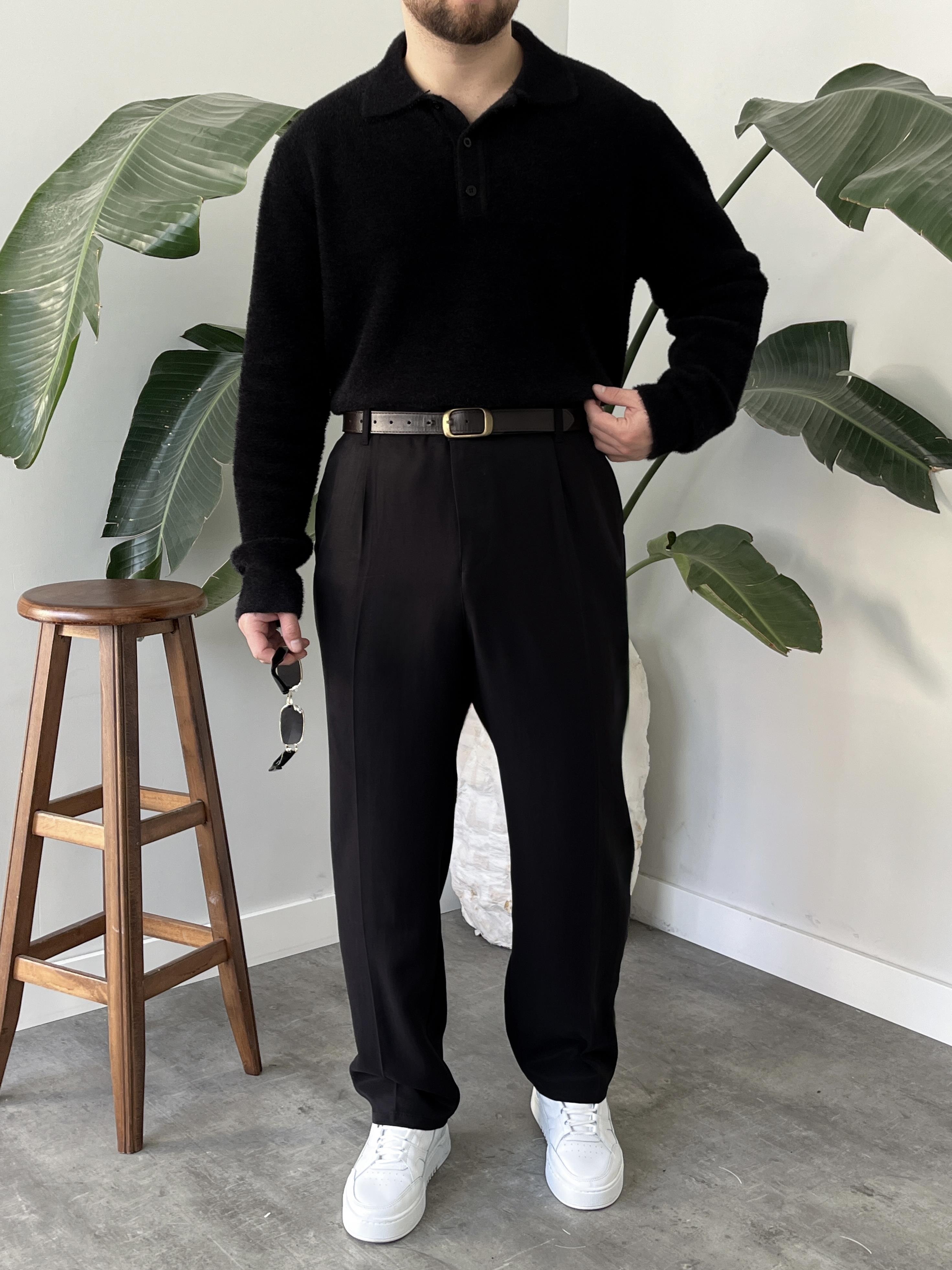 Siyah Soft Touch Polo Yaka Kazak