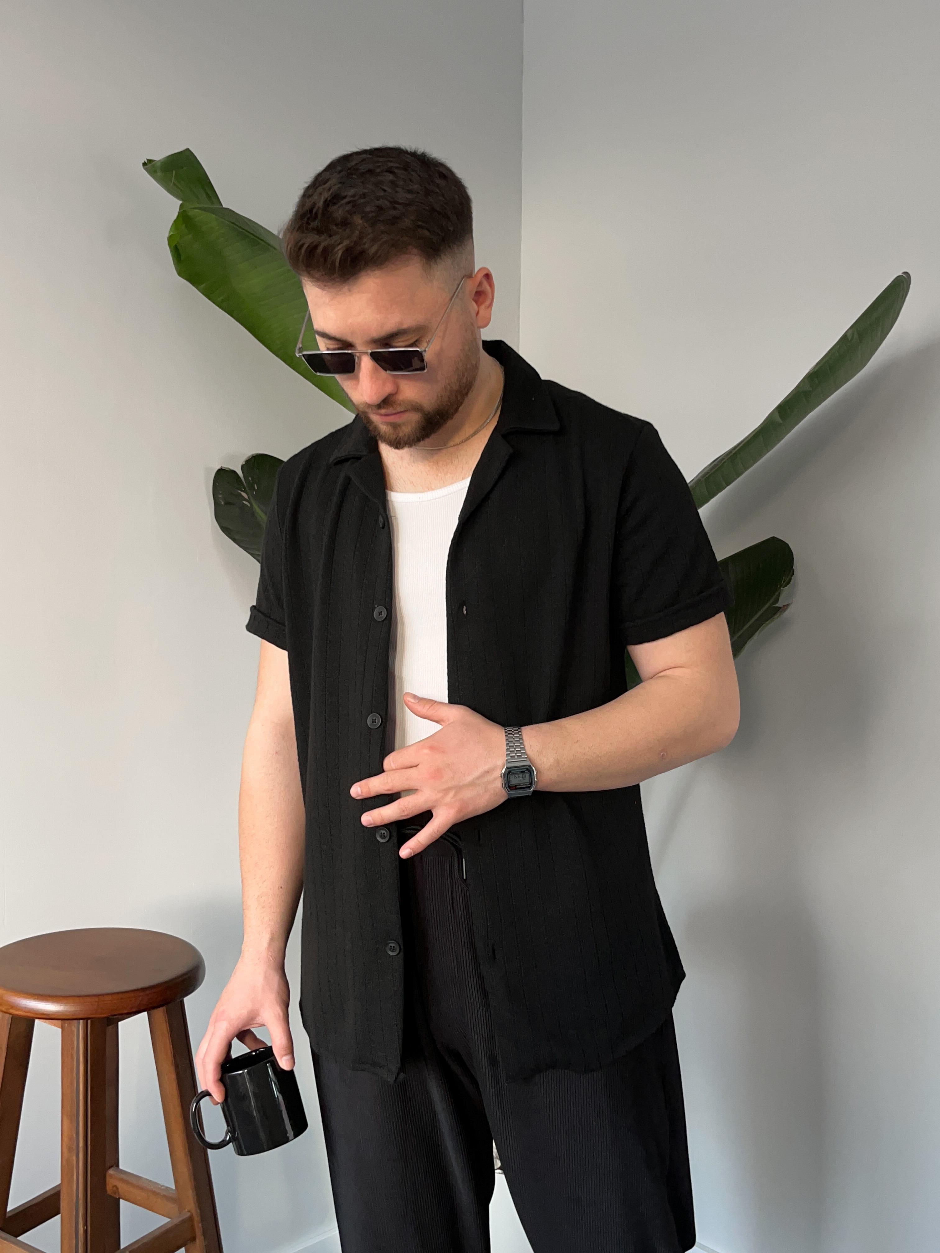 Siyah Vintage Örgü Gömlek
