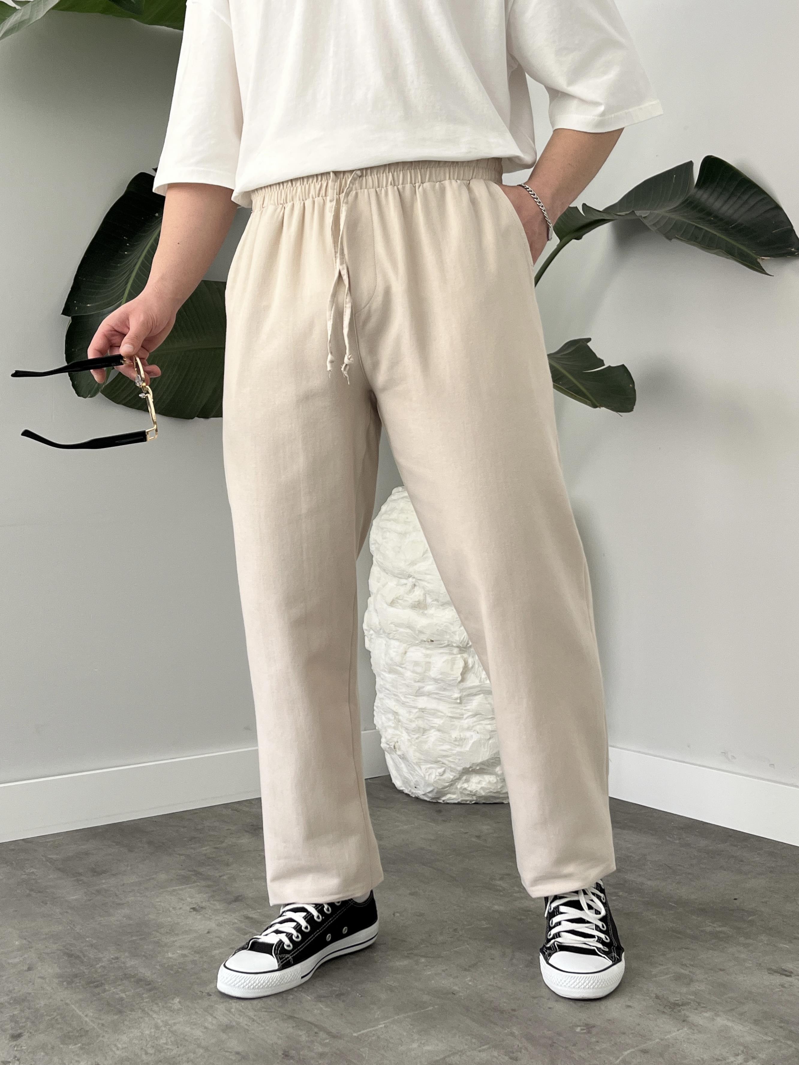 Taş Gabardin Keten Baggy Pantolon