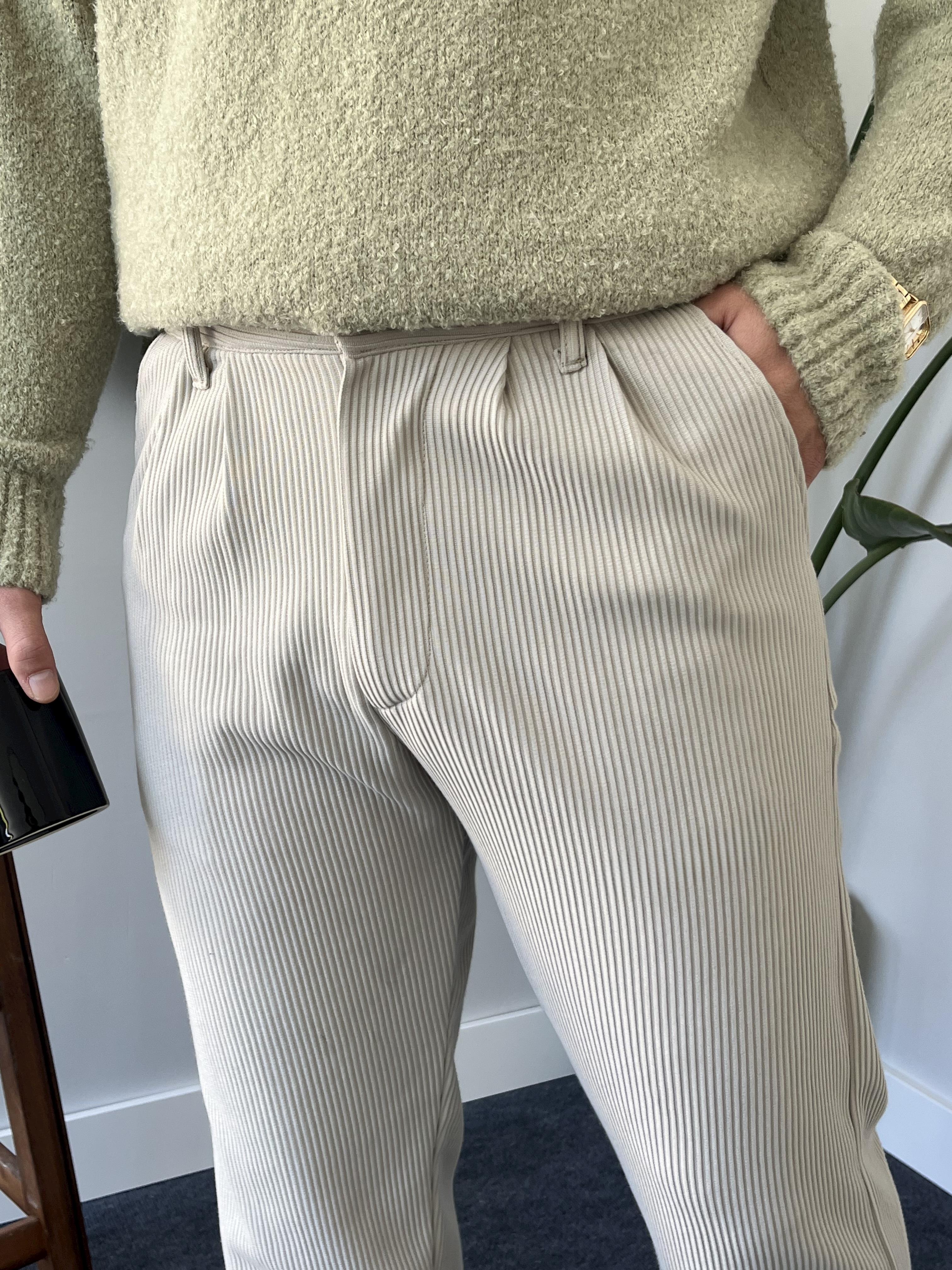 Taş Pileli Fitilli Baggy Pantolon