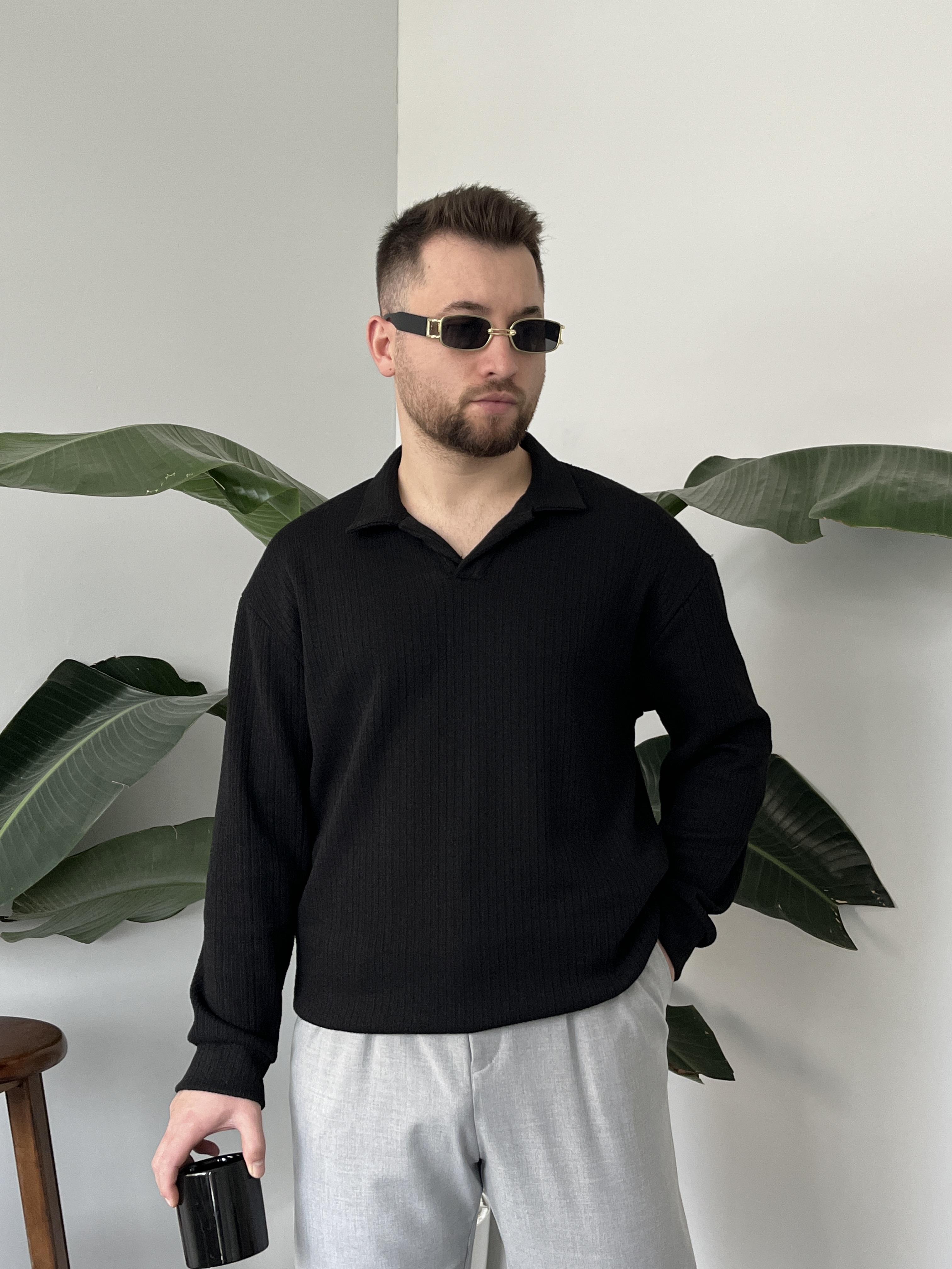 Velar Siyah Polo Yaka Triko Kazak