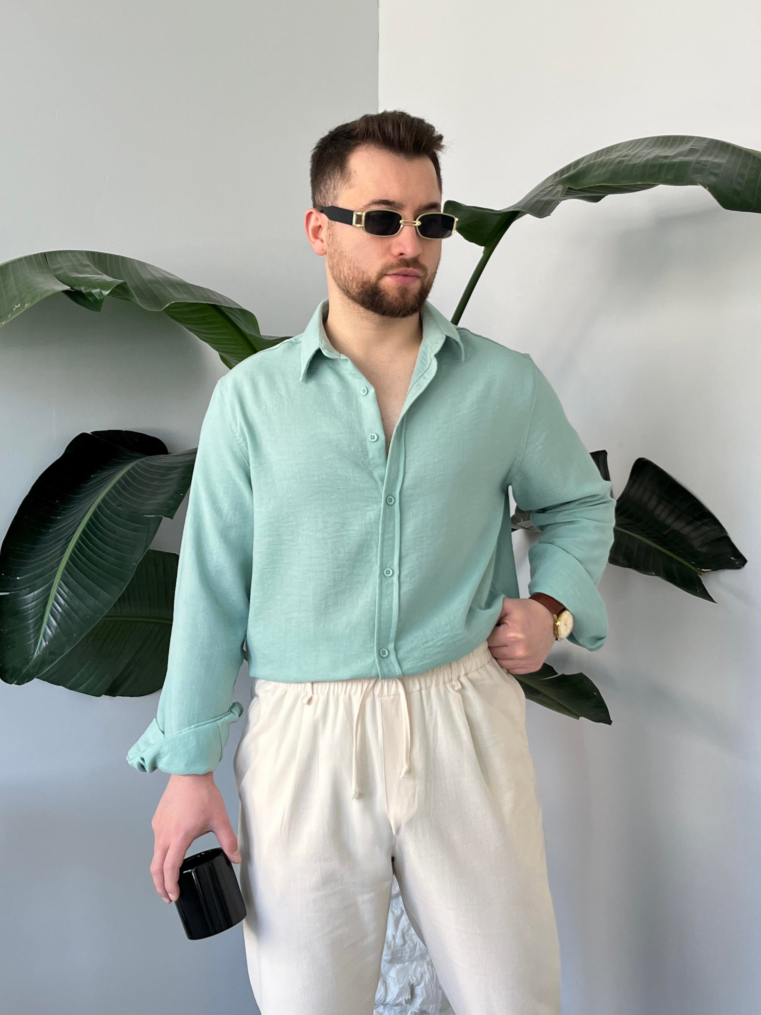 Vento Yeşil Krinkıl Kumaş Oversize Gömlek