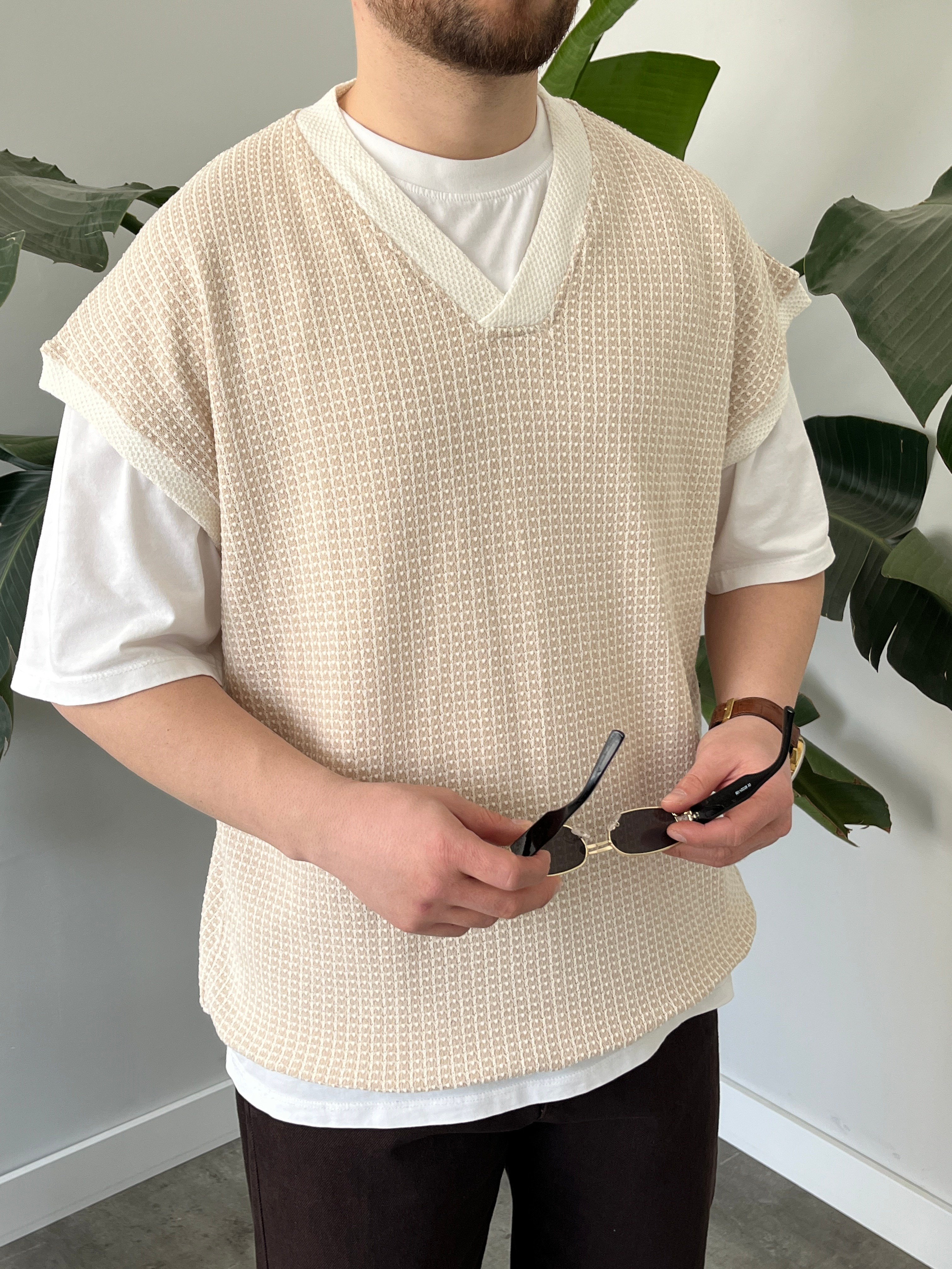 Vino Krem Desenli Oversize Süveter