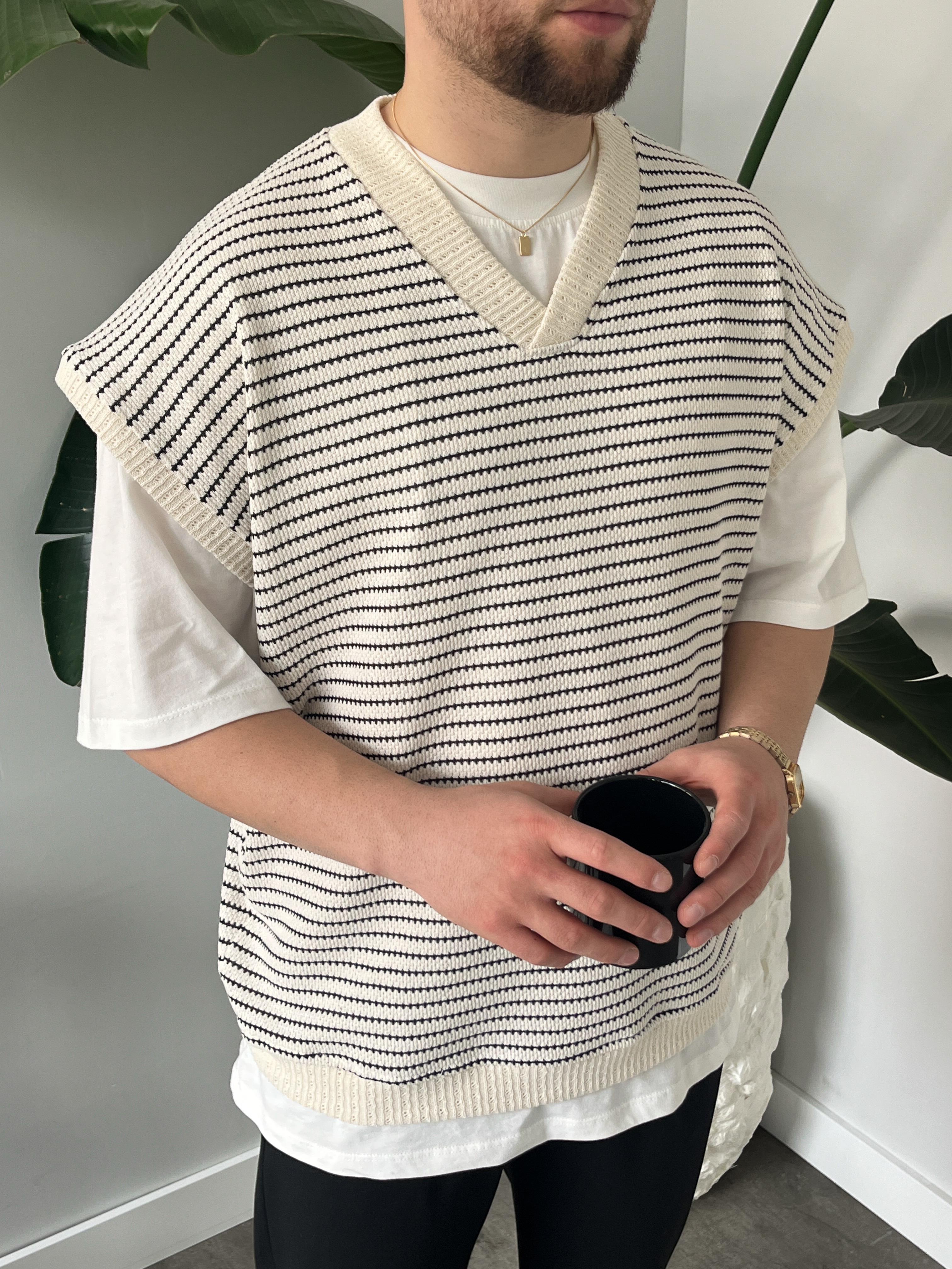 Vino Siyah Çizgili Oversize Süveter