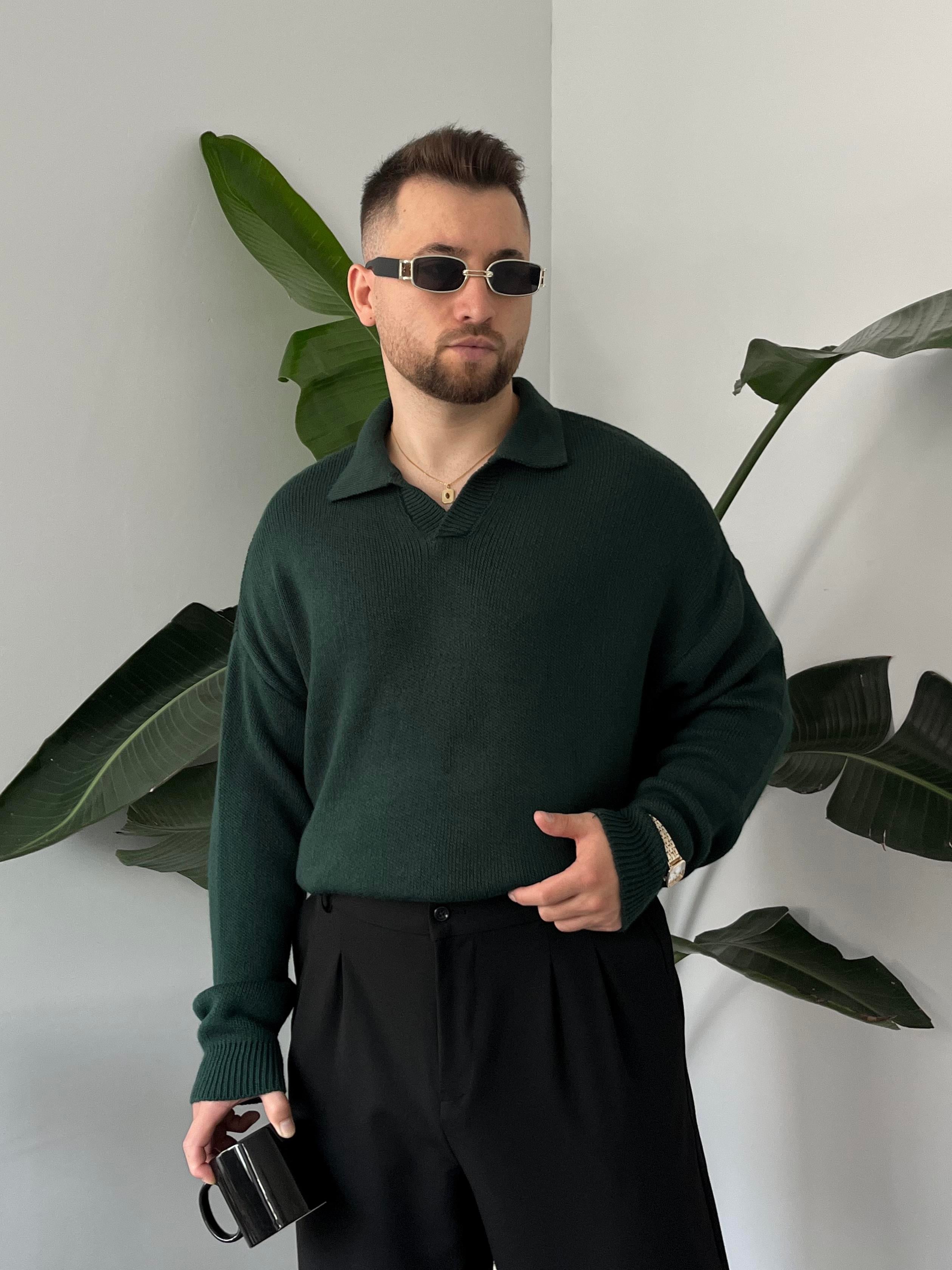 Zümrüt Casual Polo Yaka Kazak