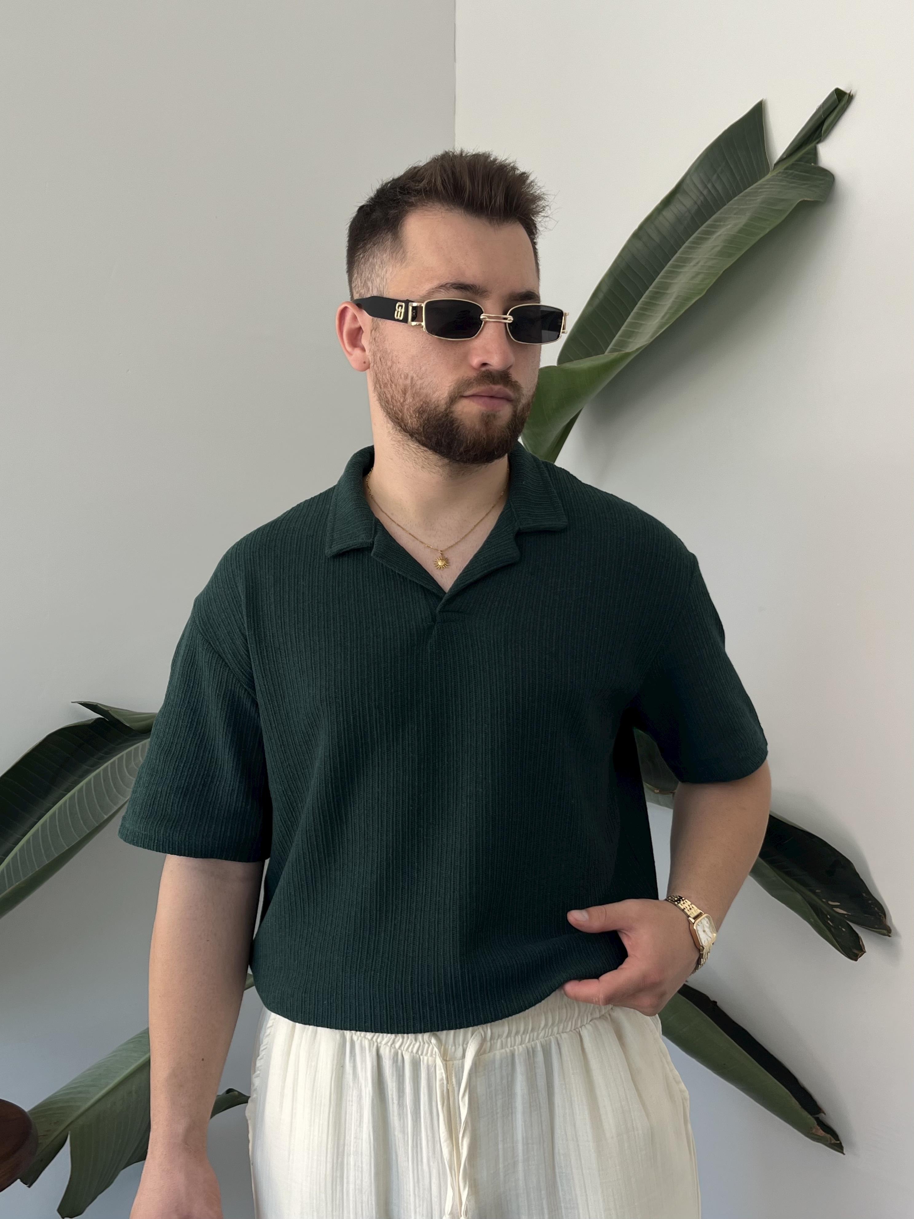 Zümrüt Polo Yaka Örme Triko T-shirt