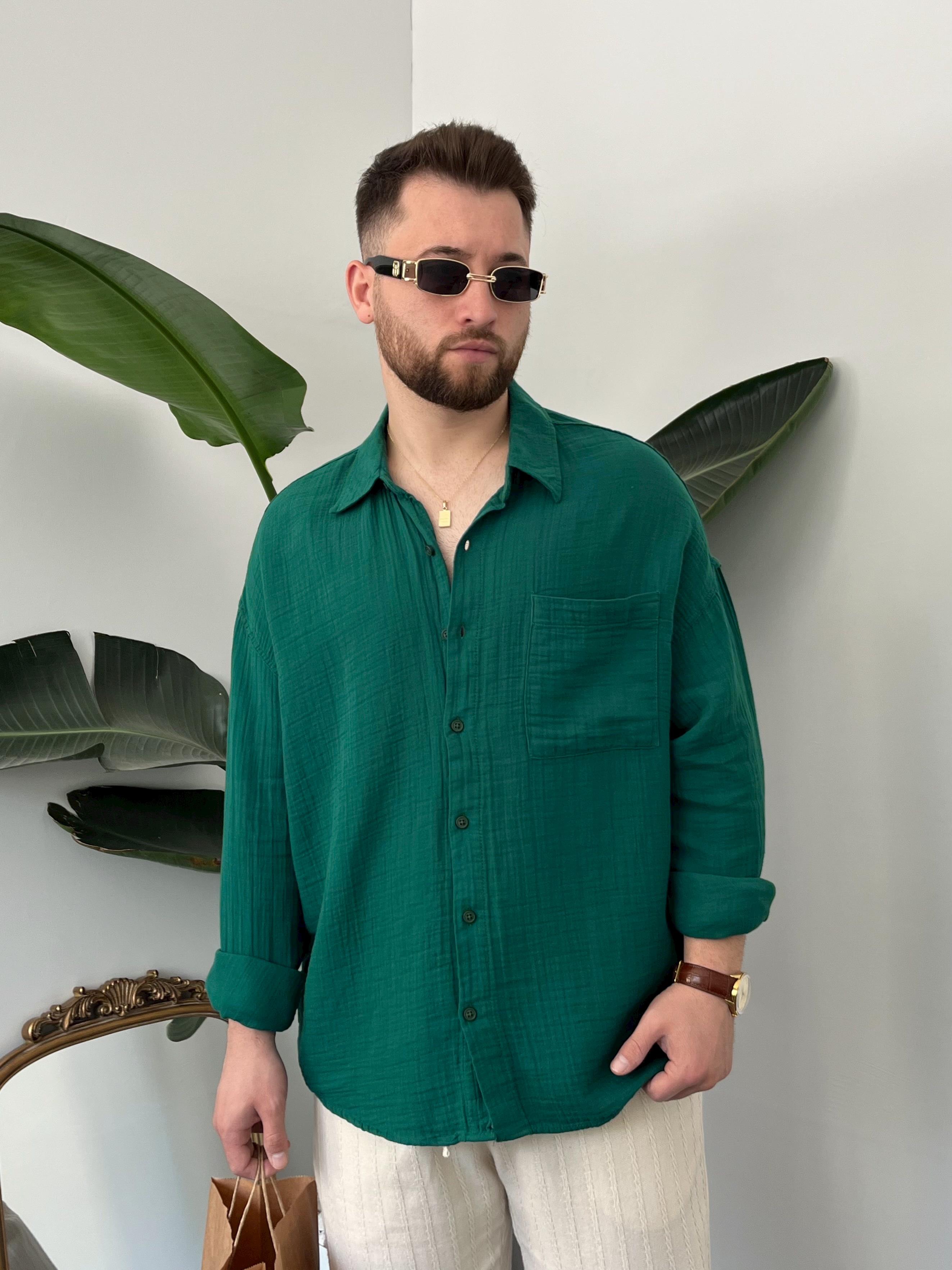 Zümrüt Yeşili Premium Müslin Oversize Gömlek