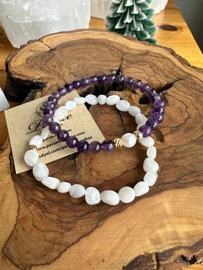 Aytaşı ve İnci & Ametist Bileklik Set