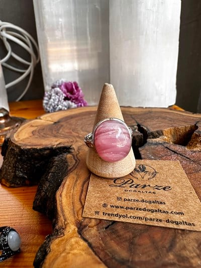 Pembe Kuvars Doğaltaş Ayarlanabilir Ölçü Yüzük 