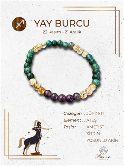 Zodyak Yay Burcu Doğaltaş Bileklik 6 mm 