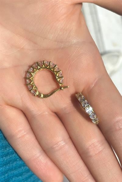 1.9 cm Taşlı Halka Küpe