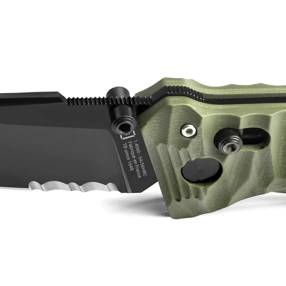 TB OUTDOOR CAC S200 G10 Saplı Tırtıklı Çakı (Haki)