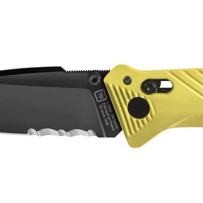 TB OUTDOOR CAC PA6 Saplı Tirbüşonlu Tırtıklı Çakı (Sarı)