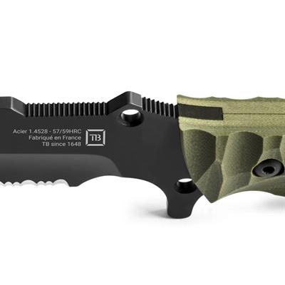 TB OUTDOOR MARAUDEUR G10 Saplı Tırtıklı Bıçak (Haki)