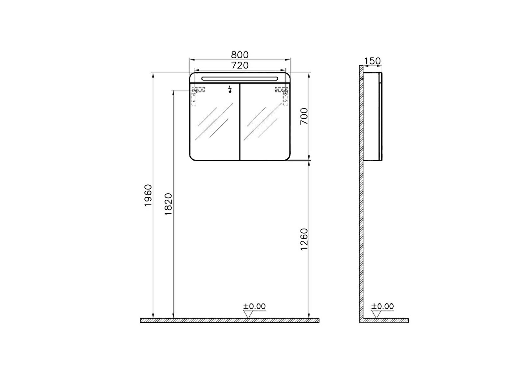 SENTO AYDINLATMALI DOLAPLI AYNA 80CM MAT ANTRASİ