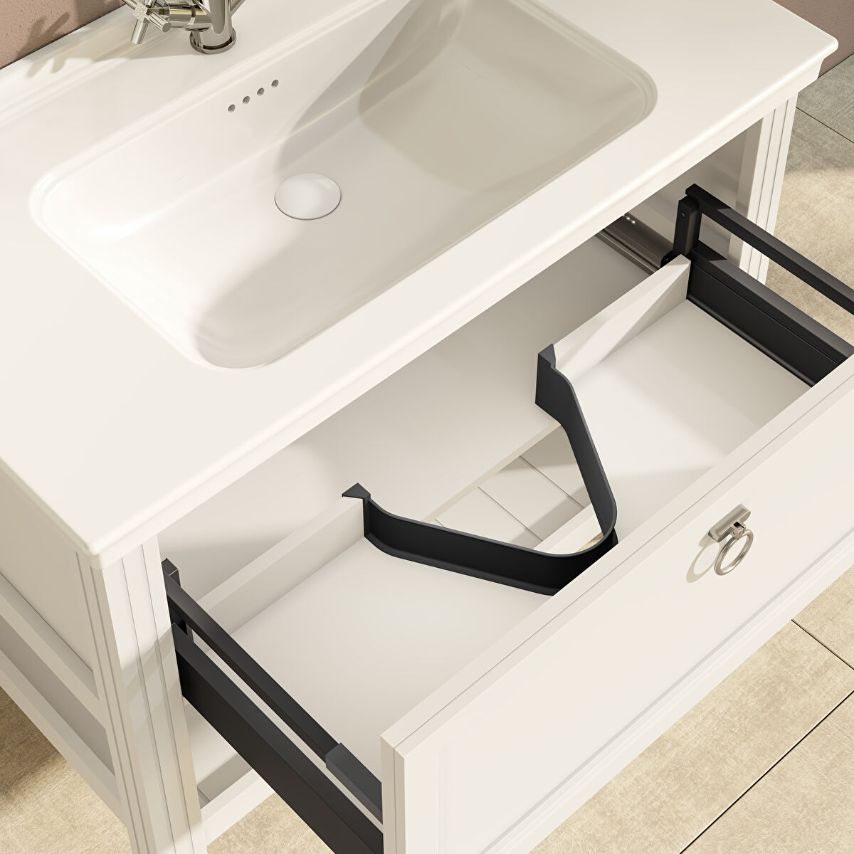 VALARTE LAVABO DOLABI, 100 CM, ÇEKMECELİ MAT BEYAZ