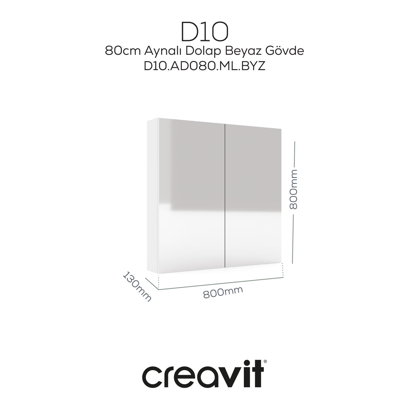 D10 DOLAPLI AYNA BEYAZ 80cm