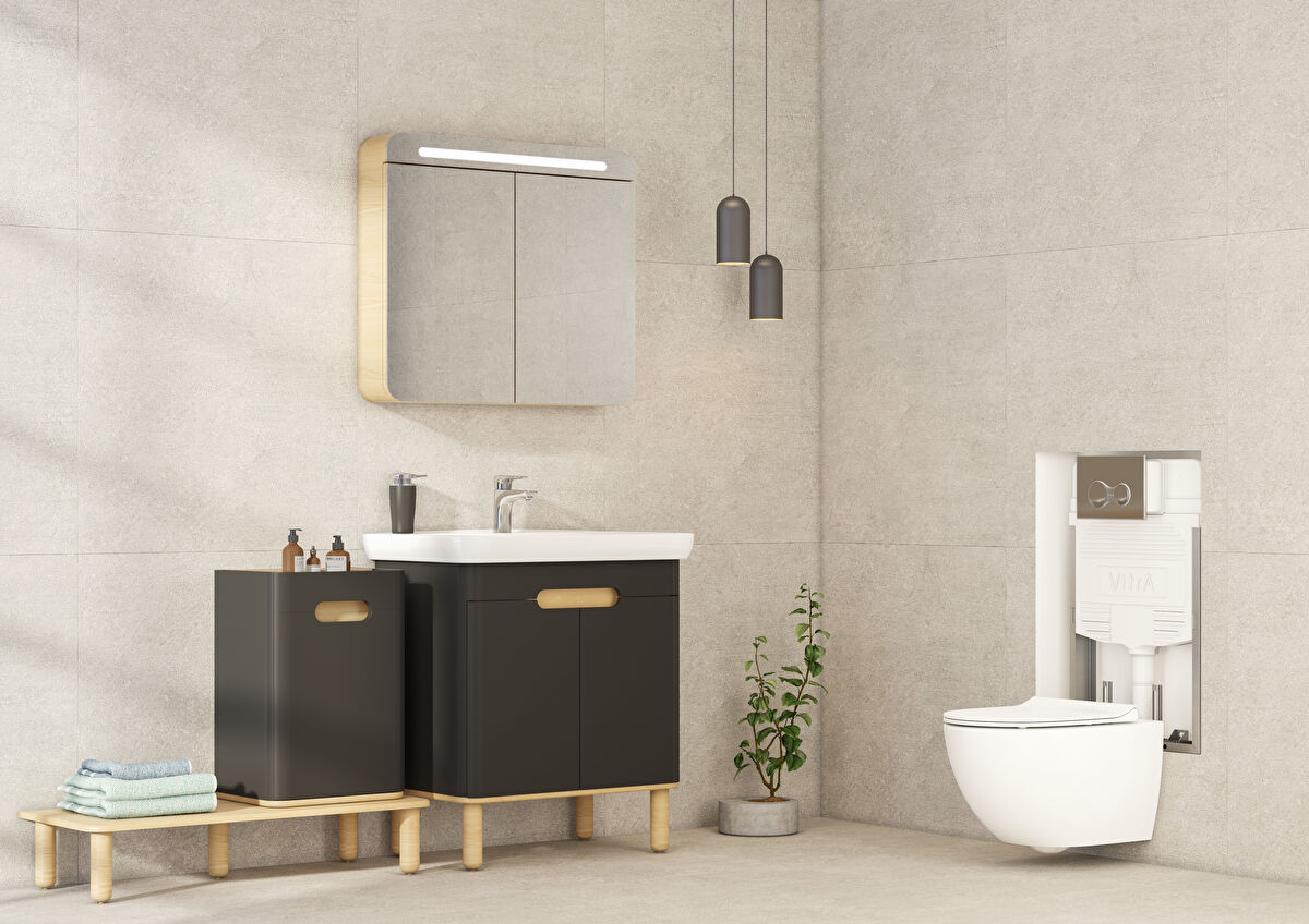 SENTO AYDINLATMALI DOLAPLI AYNA 80CM MAT ANTRASİ