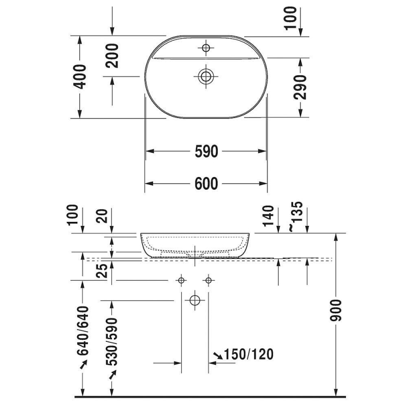 LUV ÇANAK LAVABO BATARYA BANKLI 60-40 CM