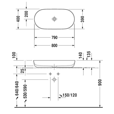 LUV DELİKSİZ ÇANAK LAVABO 80cm BEYAZ/GRİ