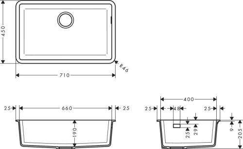 S510-U660 TEZGAH ALTI GRANİT EVİYE 660 B.GRİ