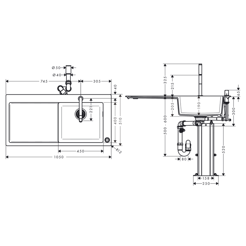 C51-F635-04GRANİT EVİYE KOMBİ.450 DAMLALIKLI