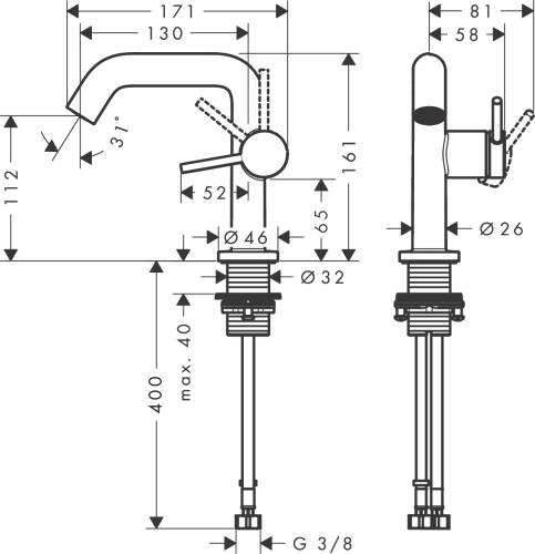 TECTURİS S LAVABO BATARYASI 110 KROM