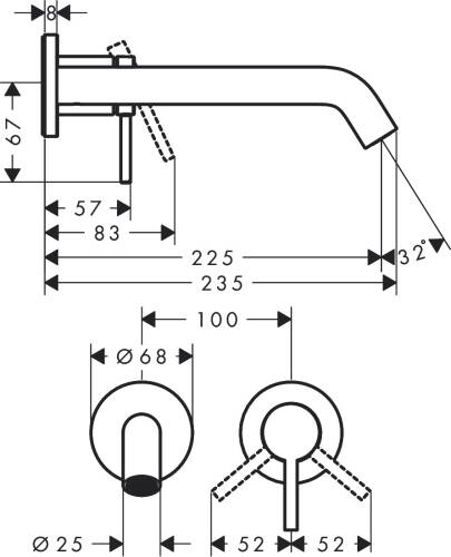 TECTURİS S ANKASTRE LAVABO BATARYASI 22,5cm