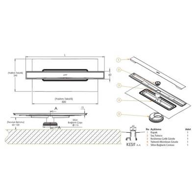 Hüppe Galata A Duş Kanalı Yandan Çıkışlı, 60cm, Parlak Altın, 47H00210000PA014