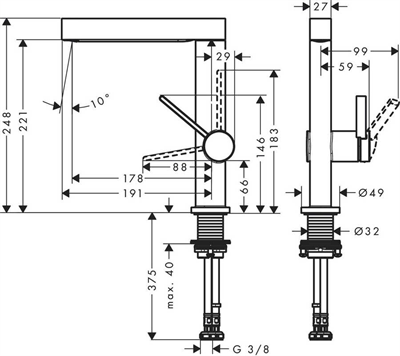 FİNORİS TEK KOLLU LAVABO BATARYA 230 SPİRALLİ 2JET