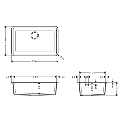 S510-U660 TEZGAH ALTI GRANİT EVİYE 660 - G.SİYAH