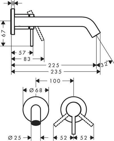TECTURİS S ANKASTRE LAVABO BATARYASI 22,5cm