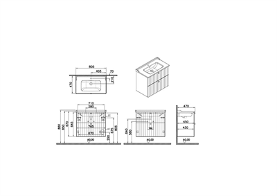 ROOT GROOVE LAVABO DOLABIÇK 80 CM MAT AÇIK GRİ