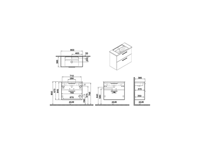 ROOT LAVABO DOLABI ÇİFT ÇEKM. DAR 80CM P.BEYAZ