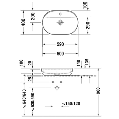 LUV ÇANAK LAVABO BATARYA BANKLI 60-40 CM