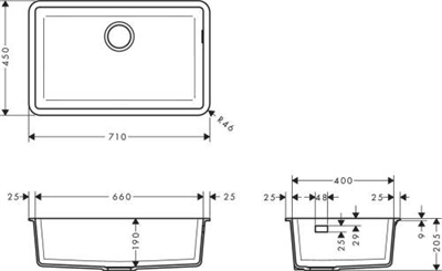 S510-U660 TEZGAH ALTI GRANİT EVİYE 660 B.GRİ