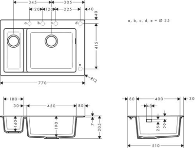 S510-F635 TEZGAH ÜSTÜ EVİYE 180/450 BG