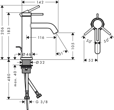 TECTURİS S LAVABO BATARYASI 110 ECO K.DALI KROM