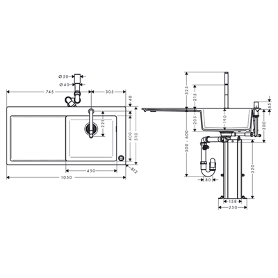 C51-F635-04GRANİT EVİYE KOMBİ.450 DAMLALIKLI